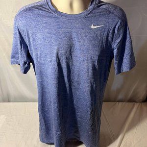 Nike Dri Fit Tee Shirt Mens Large Blue Space Dye Short Sleeve Swoosh Logo